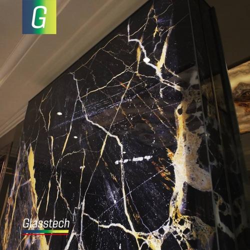 şüşə ev dizayn şüşə və dekor işində interyer dizayn həlli olaraq lamine edilmiş temperli dekorativ şüşə istifadə olunmuşdur