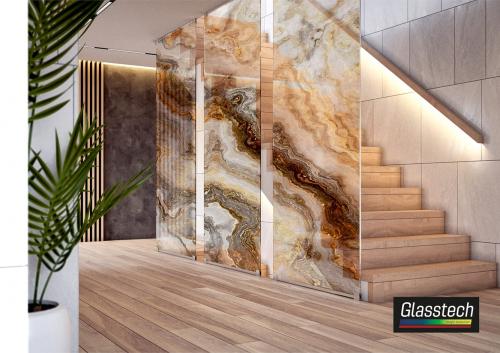 Oniks teksturalı dekorativ şüşədən hazırlanmış arakəsmə