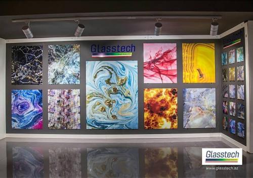 pano şüşə glasstech oniks ve mermer yellow oniks.